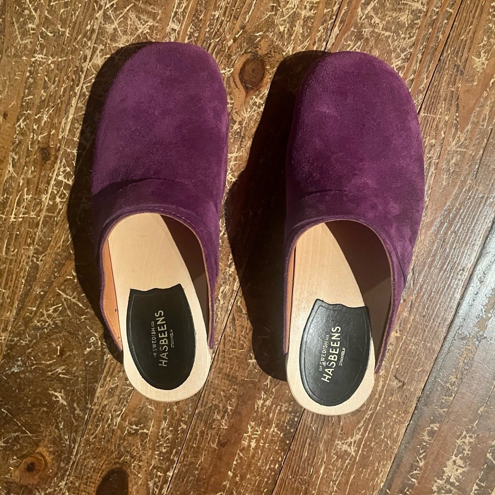 Swedish Hasbeens Purple Suede Clog Mule - Picture 4 of 5